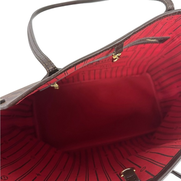Authentic✅ LOUIS VUITTON Damier Ebene Neverfull MM Tote Bag Red - Picture 15 of 16